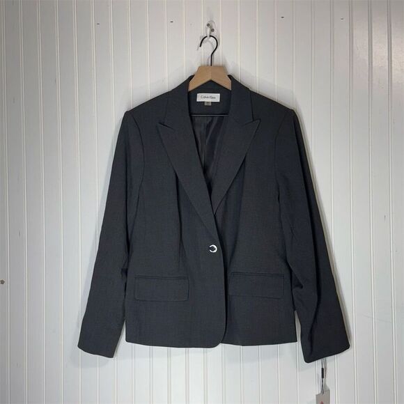 NWT Calvin Klein Plus Size Blazer 20 Gray One Button Suit Jacket Workwear Career - Picture 2 of 9